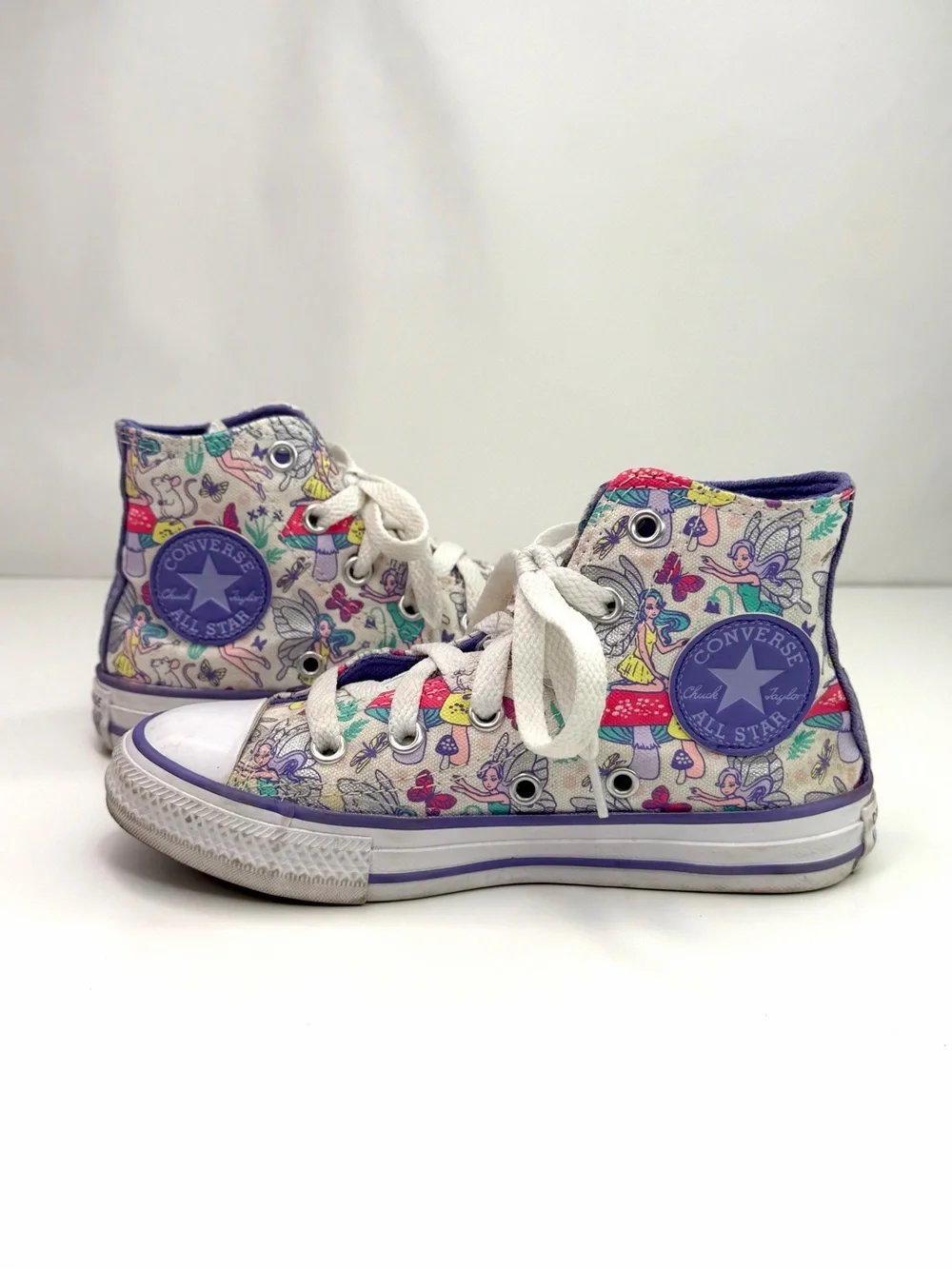 Converse White Purple Fairy Print Chuck Taylor High-Top Canvas Sneakers